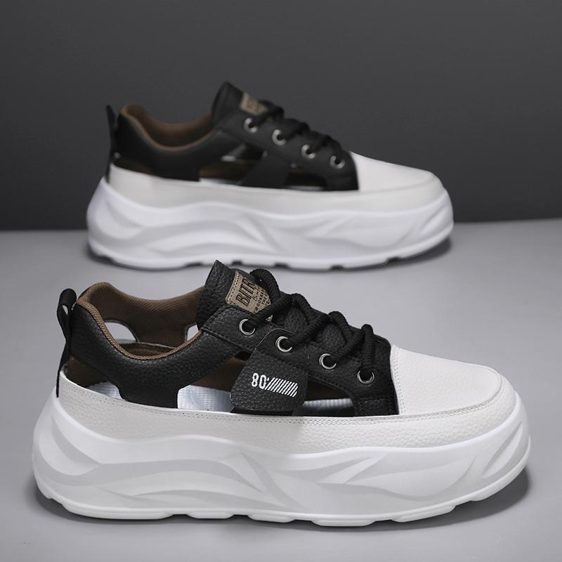 

Чоловічі сандалі вуличні дихаючі спортивні шкіряні повсякденні туфлі студентський тренд чоловіча мода з перфорацією взуття для дошки кросівки на платформі 39 чорний