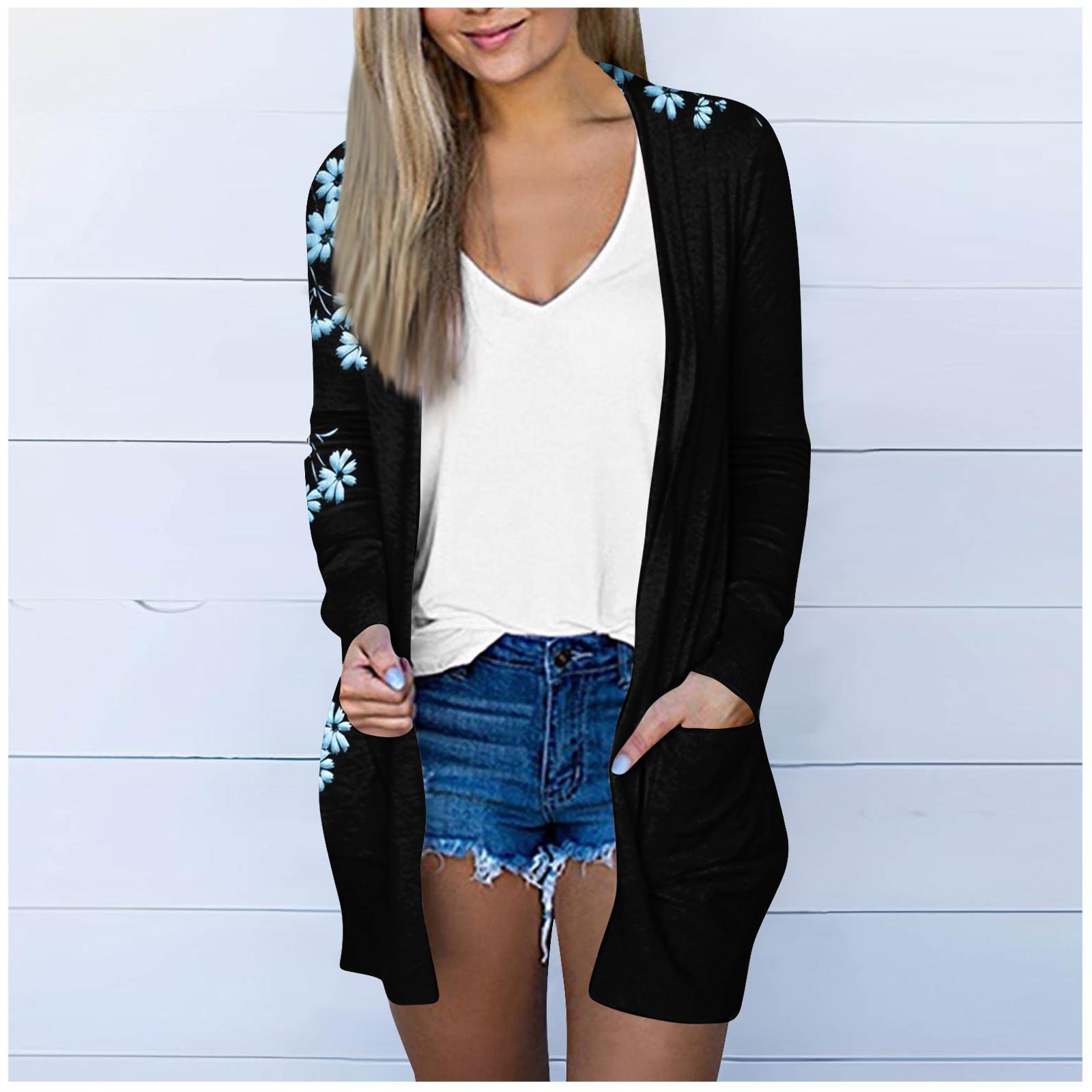 Женская модная свободная повседневная куртка-кардиган средней длины с длинными рукавами — фото 8