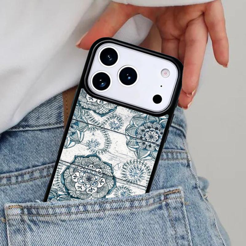 Mandala Floral Wood Phone Case for iPhone 17ProMax 12 13 14 15 16e 17 Pro Max Plus Air Cover