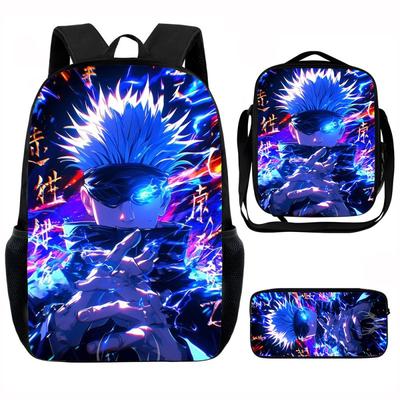 Anime Cartoon School Backpack Set Kids Lightweight Ergonomic Double Shoulder Bag With Lunch Pouch Pencil Case Oxford Fabric
