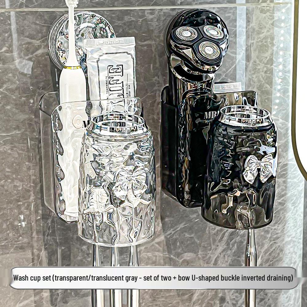 Nástěnný držák na zubní kartáčky se sací přísavkou a kelímkem na ústní vodu