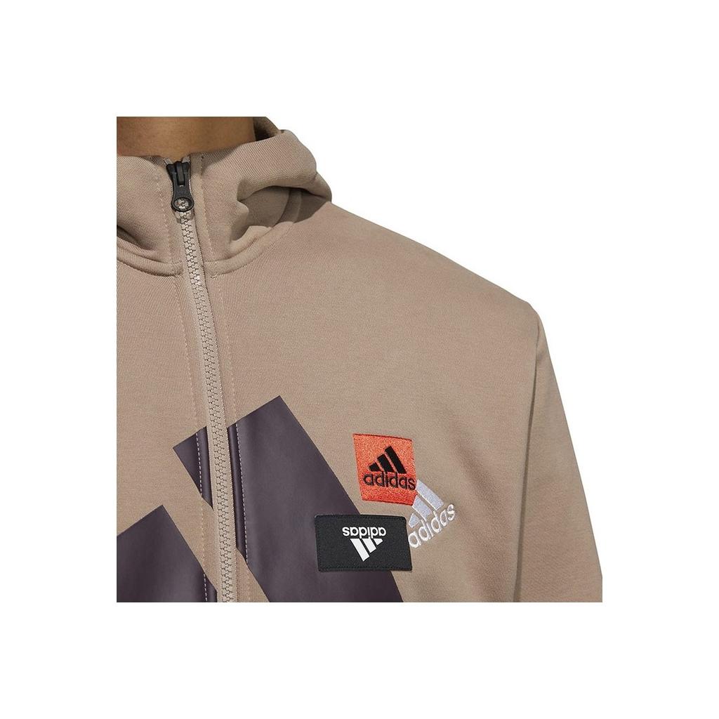 Adidas Printed Logo Zip Hoodie Jacket Men Outerwear Brown HN8996