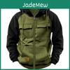 Winter Hoodies Zipper Men Autumn Patchwork Warm Fleece Sweatshirts Multi Pockets Male Fashion Hooded Jacket Thick Outdoor Hoodie