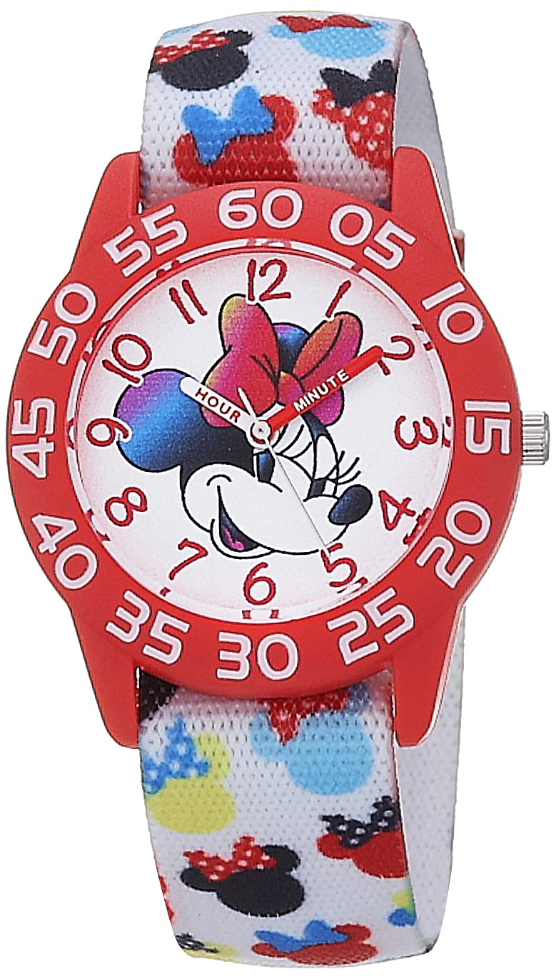 

Детские часы Disney Minnie Mouse с безелем из нержавеющей стали, аналоговые, с нейлоновым ремешком, белые, кварцевые наручные часы.