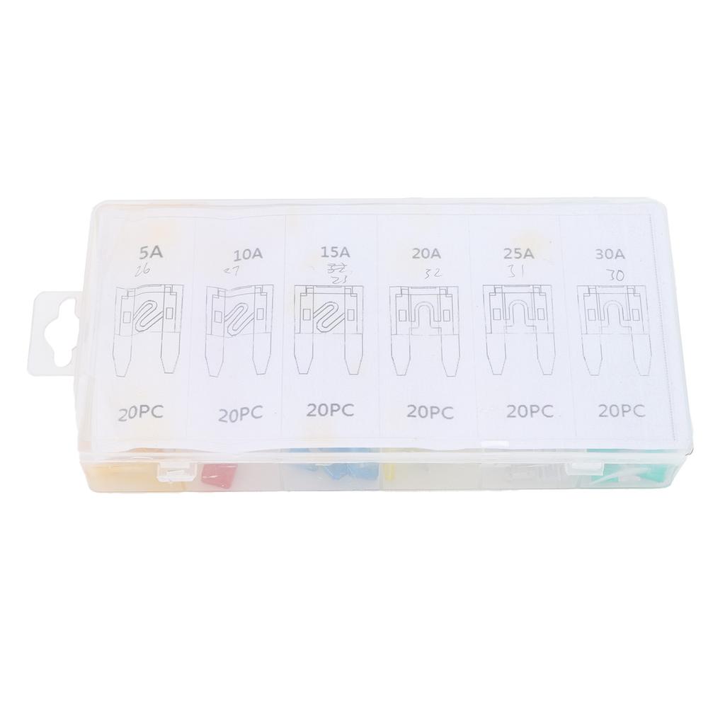 120PCS Car Blade Fuse Set Mini Universal 5 10 15 20 25 30A for Motorcycle Vehicle