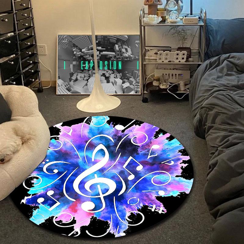 Playful Round Stained Glass Multicolor Carpet, Non-Slip Floor Mat for Hallway