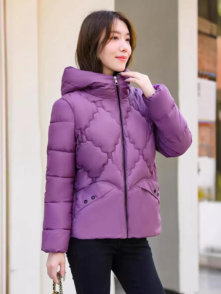 Rhombus  Jacket Women's Hooded Autumn and Winter New Small Fashion Top Short Warm  Jacket
