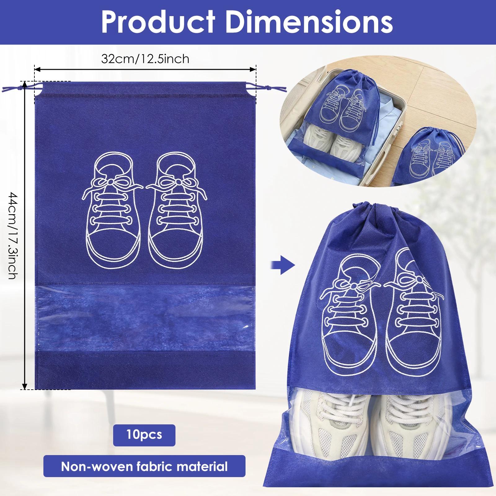 

10Pcs Shoes Storage Bags Non-woven Travel Portable Clear Bag Dustproof Reusable Drawstring Shoe Pouch Household Shoe Cover синий