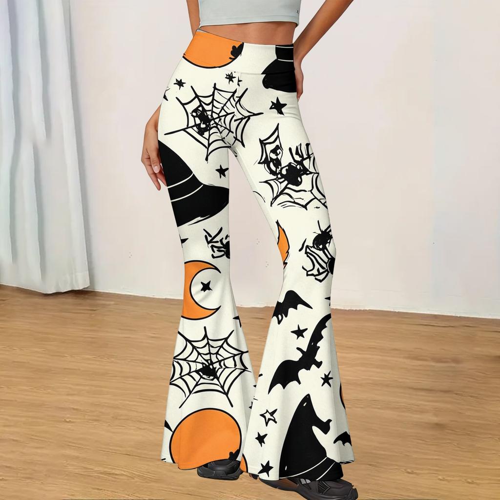 Women's Halloween Print Flared Yoga Pants Casual Stretch Waistband Comfortable Fit Soft Fabric Workout Leggings
