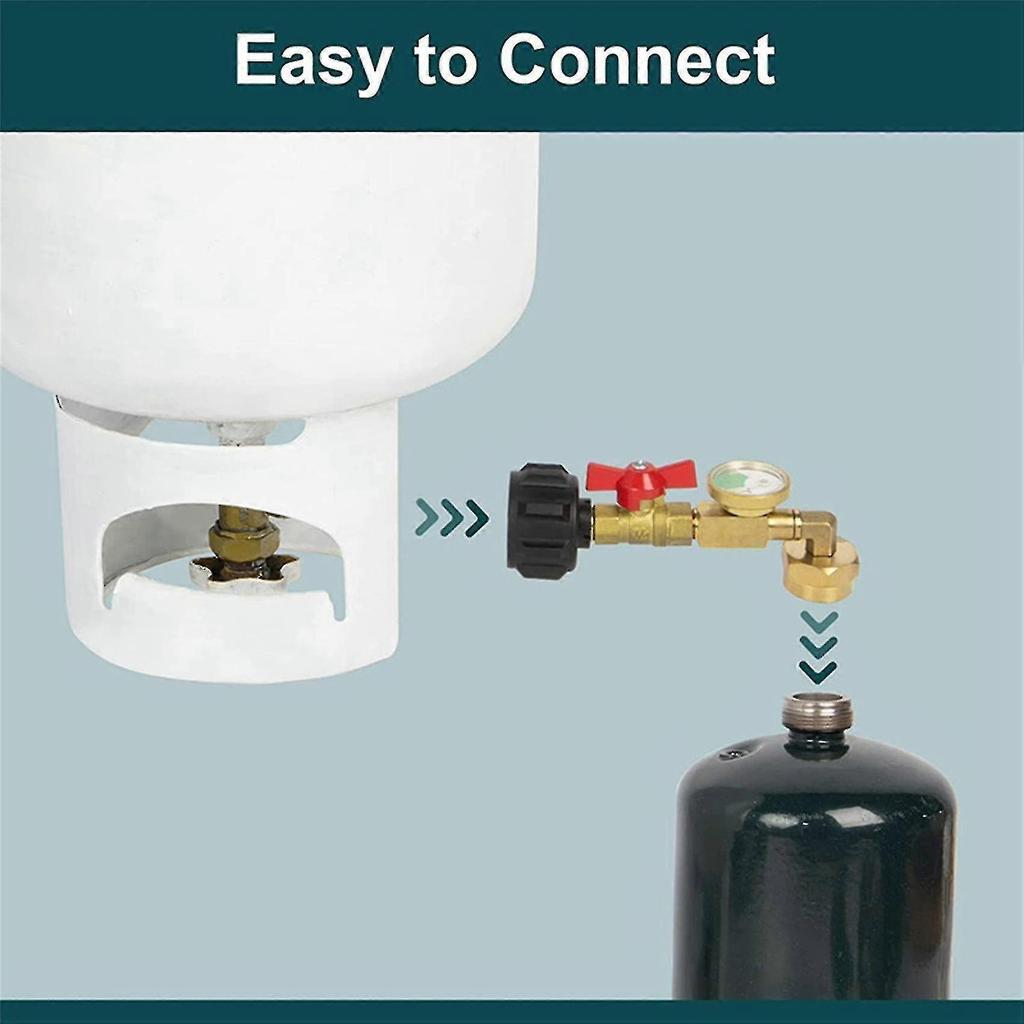 Propane Refill Adapter With Valve And Gauge, Fill 1 Lb Bottles From 20 Lb Tank, 90-degree Elbow Des
