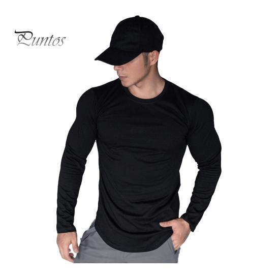 Pánský top na jaro podzim s kulatým výstřihem, slim fit, pružný, střední délky, s dlouhým rukávem, pulovrová mikina pro domov, sport, posilovnu, street wear