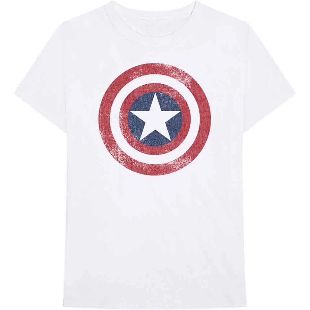 Marvel Comics T Shirt Captain America Distressed Shield Official Mens White XXL S