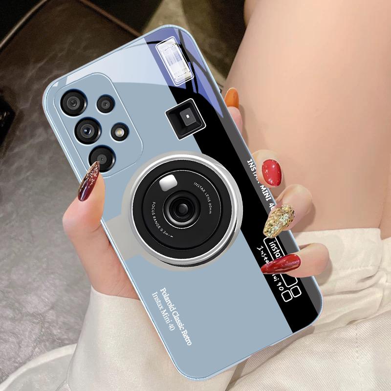 Gehärtetes Glas Handyhülle Für Samsung Galaxy S10 4G S20 11E 30 S21 21Fe 22 Pro S23 Ultra 5G S8 S9 Retro Kamera Grün Pink