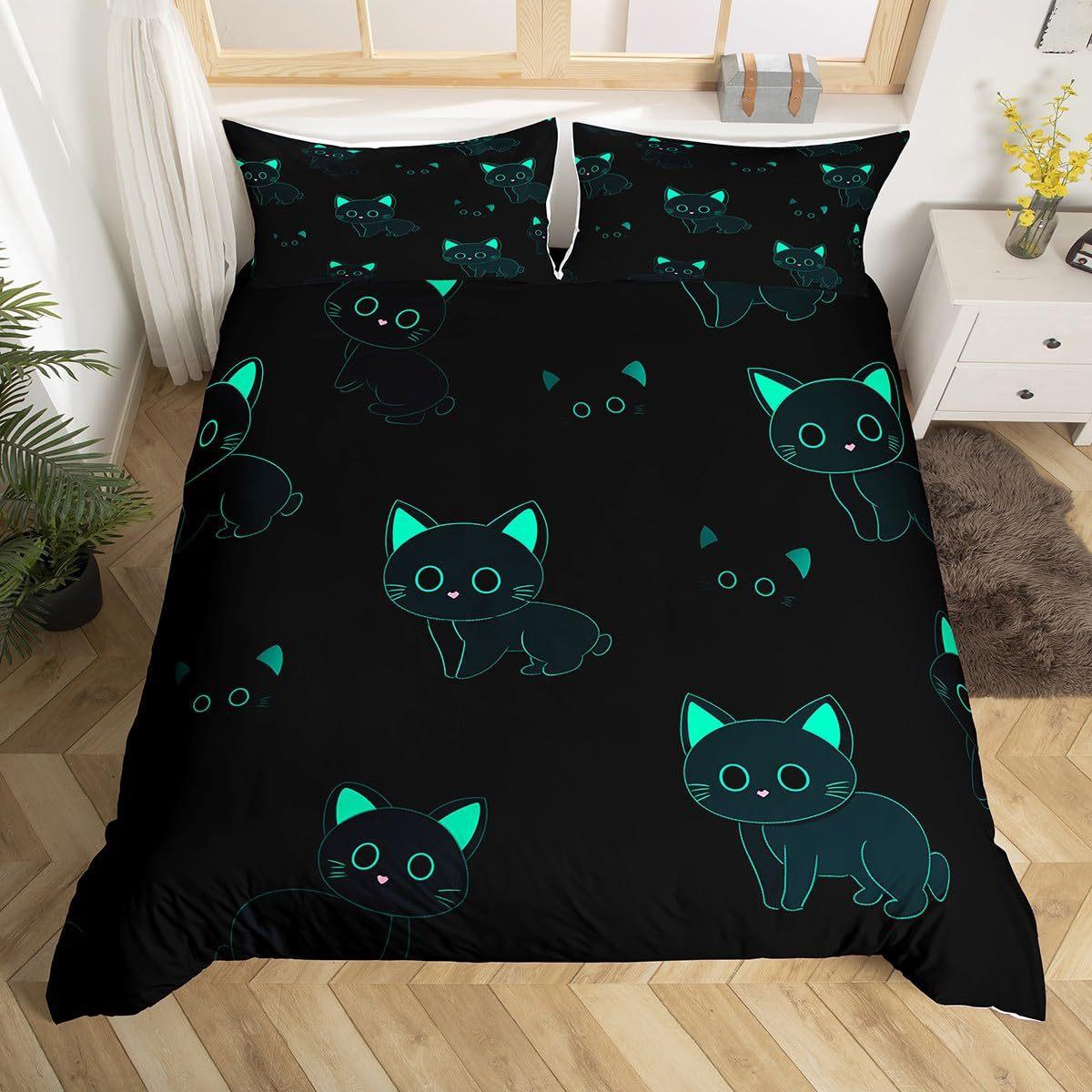 

Комплект постельного белья из трех предметов «Черный кот» Милый питомец кот Комплект пододеяльника Комплект для цифровой печати AU Double 180*210