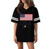 Women's Casual V Neck Sports Jersey Shirt Short Sleeve Printed Soccer Tee Top Comfortable Loose Fit Athletic Wear for Outdoor Activities