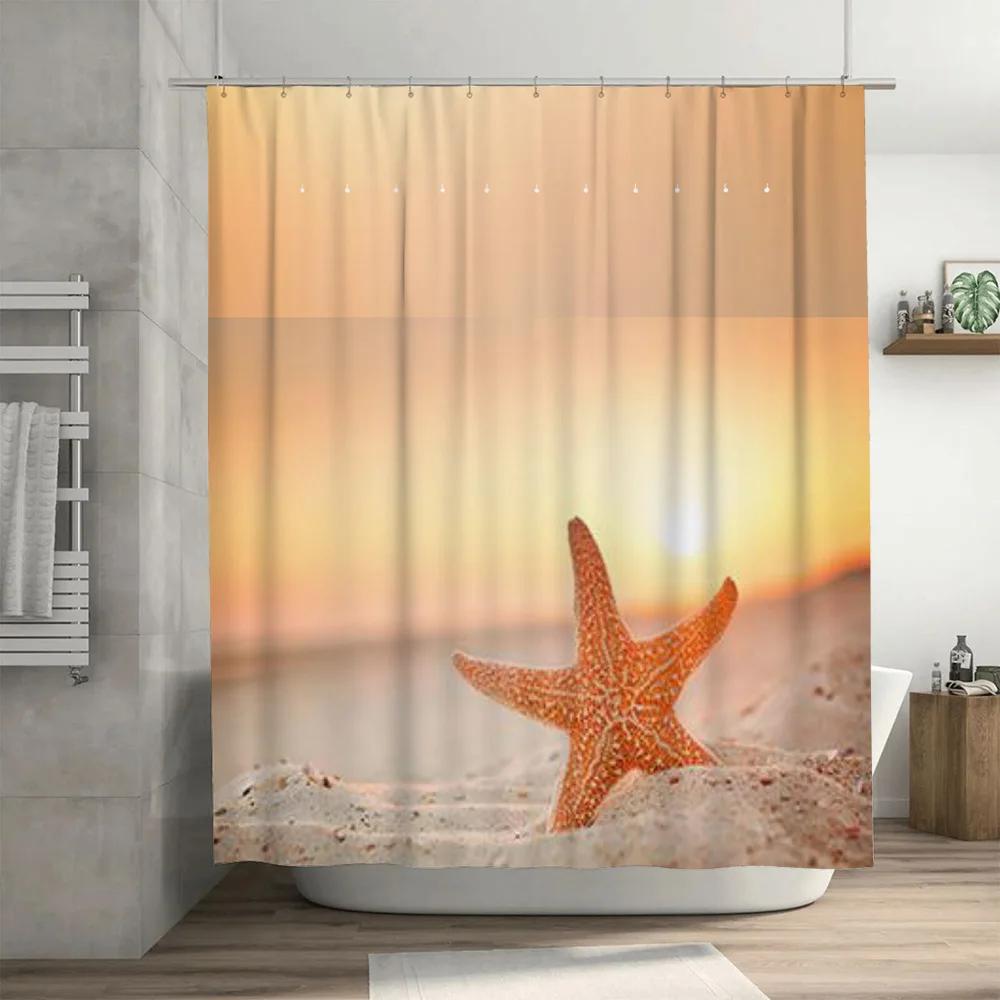 Beach Starfish Shower Curtain Set Rustic Bathroom Decor for Home