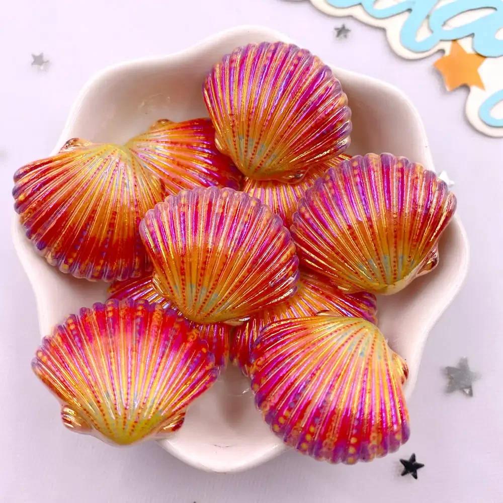 8pcs AB Resin Colorful Flower Shell Figurines Flat Back Cabochon Stone Scrapbook Home Crafts DIY Jewelry Making Accessories