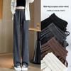 Women's Gray High-Waisted Wide-Leg Drawstring Pants - 2025 Autumn/Winter, Casual, Pear-Shaped Slimming, Hip-Covering.