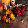 Reusable Plastic Props Halloween Floral Candle Ring, Artificial Maple Rose Wreath for Festive Atmosphere Decorations Holder, Spooky Table Centerpiece