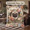 Pug Theme Throw Blanket Custom Name Text Personalized Blanket Soft Cozy Blanket for Home Sofa Bed