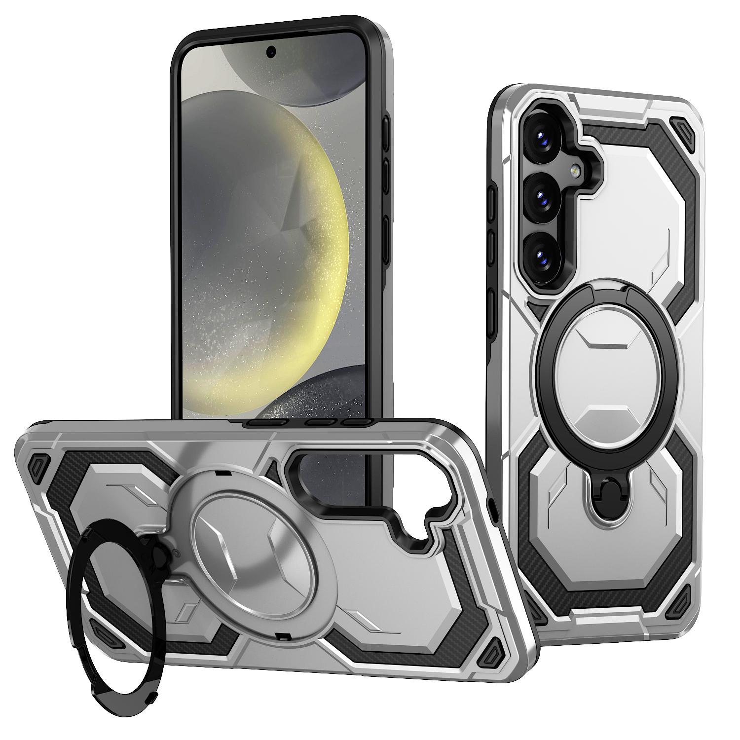 

For Samsung Galaxy S24 FE Magnetic Case Ring Kickstand PC + TPU Hybrid Phone Cover