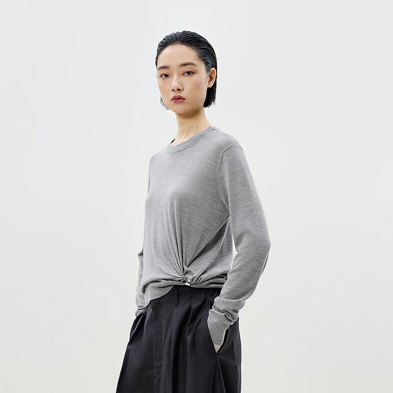 LESS Women's 2025 Spring Round Neck Long Sleeve Knit Top