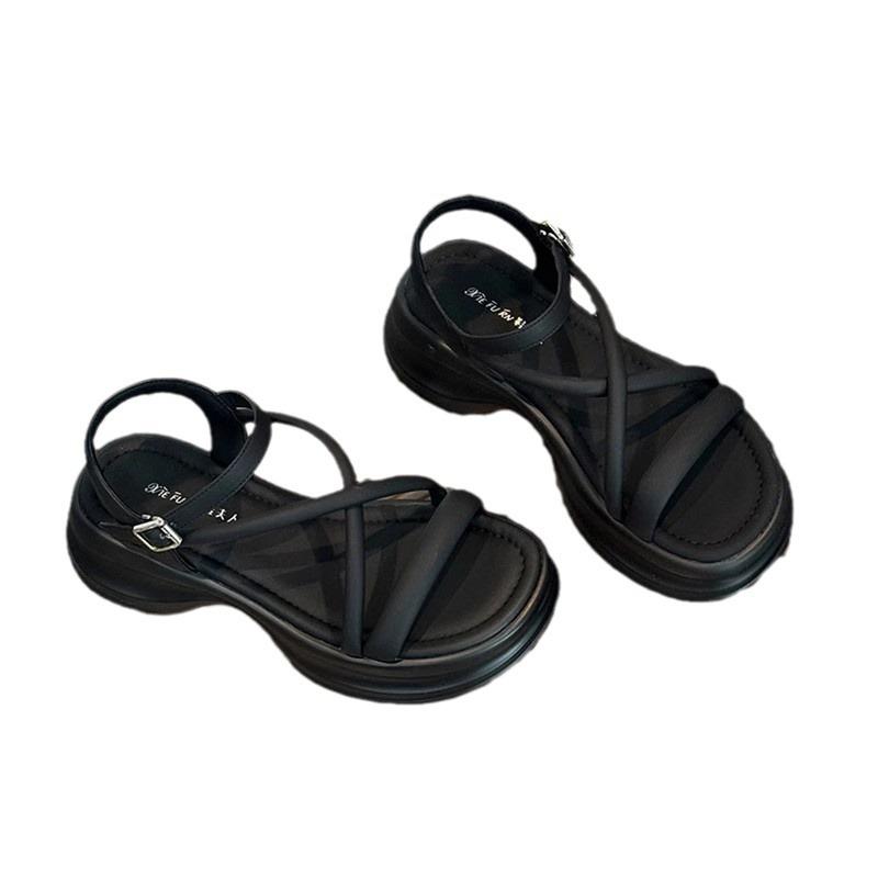 French thick-soled beautiful sandals women's summer wear fashion with skirts 2024 new popular versatile flat-soled Roman shoes