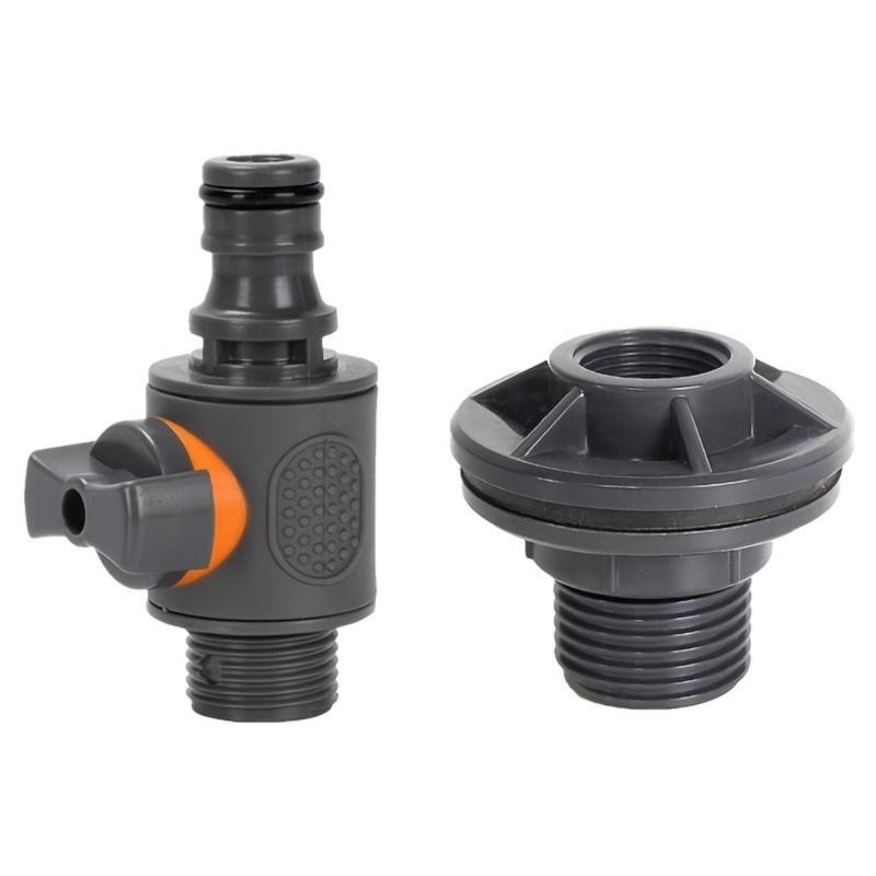Rain Barrels Bulkhead Fitting 3/4Inch Water Tank Adapter with Shut Off Valves and 16Mm Hose Barb for Garden Hose