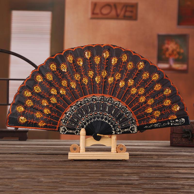 1Pc Chinese Ancient Style Flower Women Folding Fan with Tassel Fringe Hanfu Cheongsam Dance Fan Photo Props Summer Handheld Fan