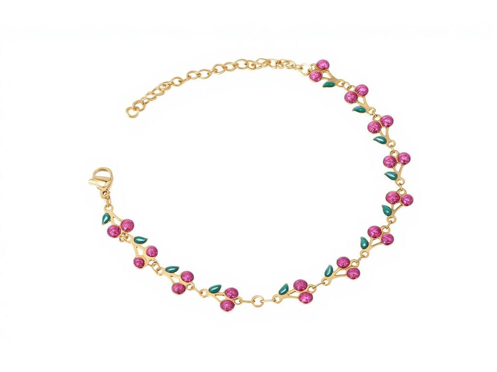 18k Gold Cherry Crystal Bracelet - Exquisite Light Luxury Stainless Steel Women's Jewelry