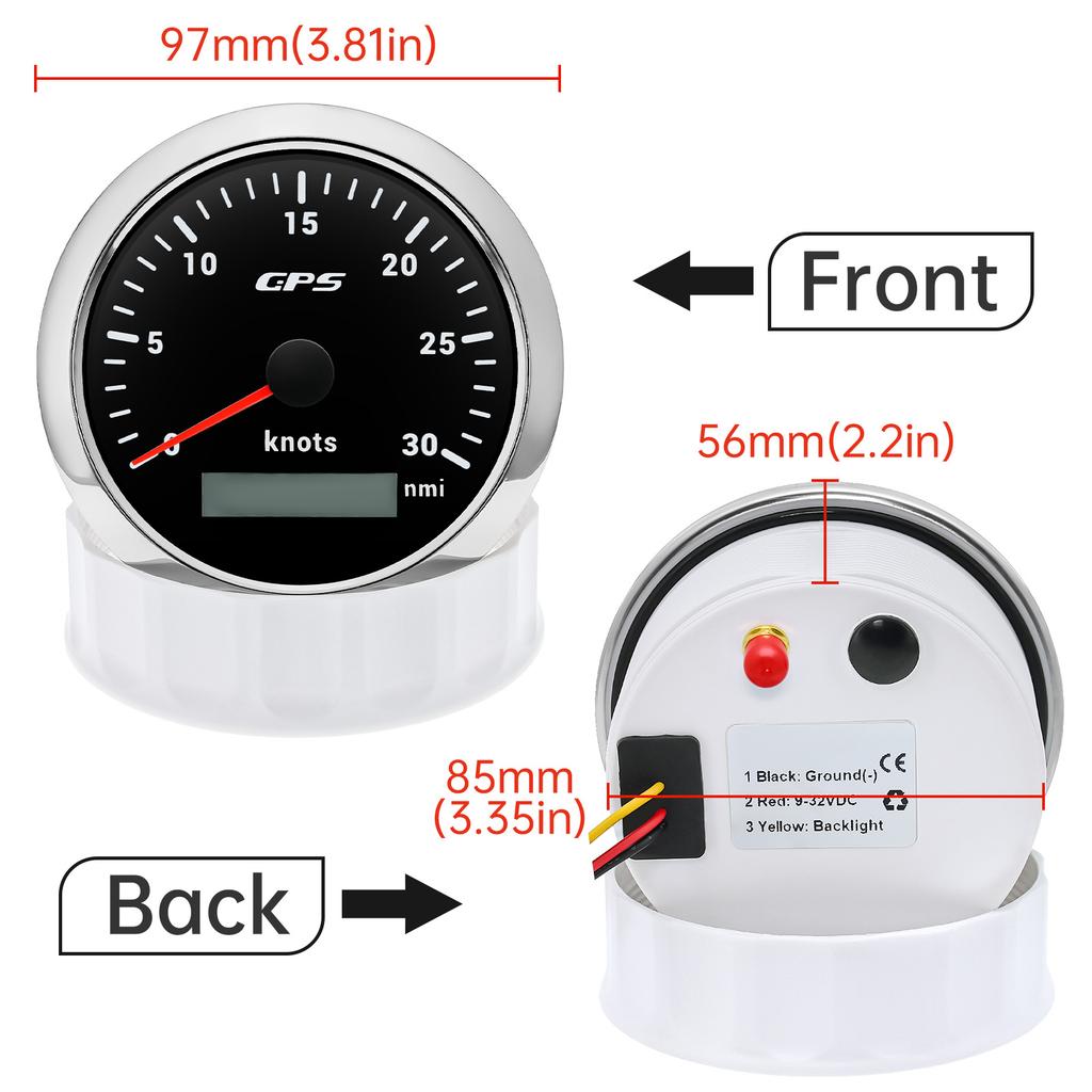 85MM Digital GPS Speedometer 0~30 Knots 0~60 Knots Speed Meter With GPS Antenna For Boat Car Yacht 7 Color Backlight 12V 24V
