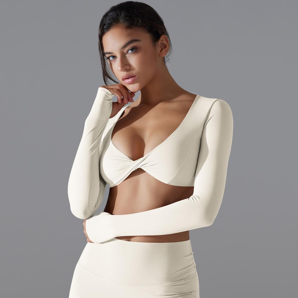 Yoga Clothing Trend Sports Gathering Long Sleeved Solid Color Slim Fit Elastic Fitness Shaping Running Training Top For Women