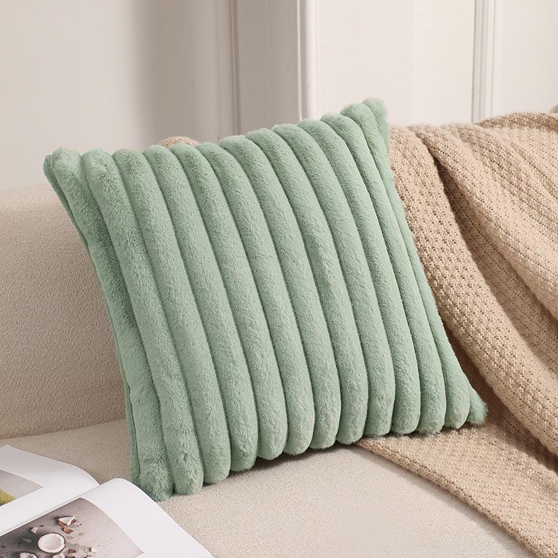 Autumn & Winter Plush Stripe Lumbar Pillow - Christmas Orange & Halloween Rabbit Fur Texture Throw Cushion