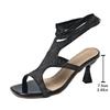 Fashion Sexy Calf Strap Narrow Band Sandals Women 2025 Summer Square Toe High Heel Sandals Brand Design Stripe Pattern Dress Party Shoes