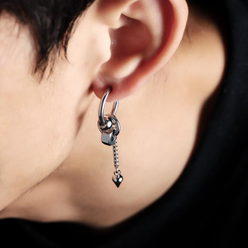 Orecchino a goccia Punk con catena lunga conica in acciaio al titanio, orecchino a cerchio alla moda per donna uomo, gioiello personalizzato, regalo