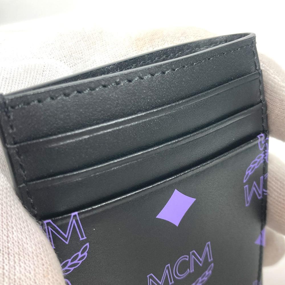 MCM logo Business card holder pass case Bicolor Card Case Leather Black/purple