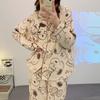 "Cute Dog Dachshund" ins cartoon spring and autumn striped pajamas women's cardigan long-sleeved loungewear autumn and winter suit