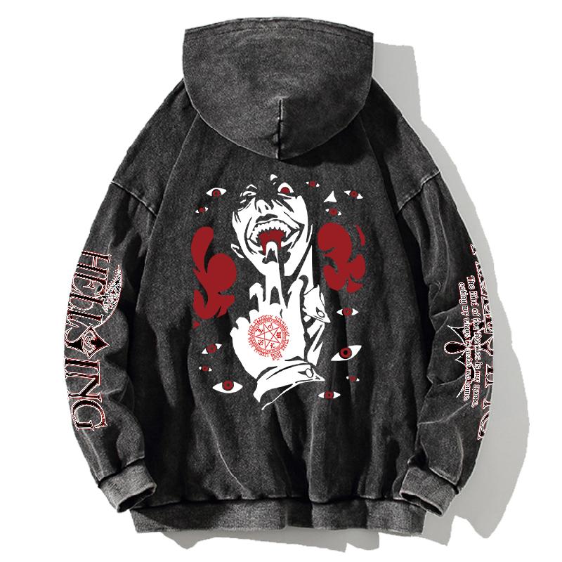 Anime Hellsing Manga Print Hooded Men Women Washed Cotton Hoodies Harajuku Streetwear Hip Hop Sweatshirt Comfortable Pullover