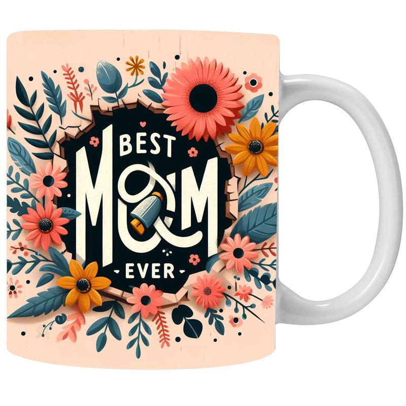3D Best Mom Ever Ceramic Coffee Mug Mama Teacup Flower Mother