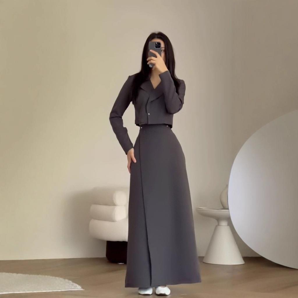 2025 cross-border European and American autumn new cardigan temperament blazer waist straight celebrity skirt women's clothing