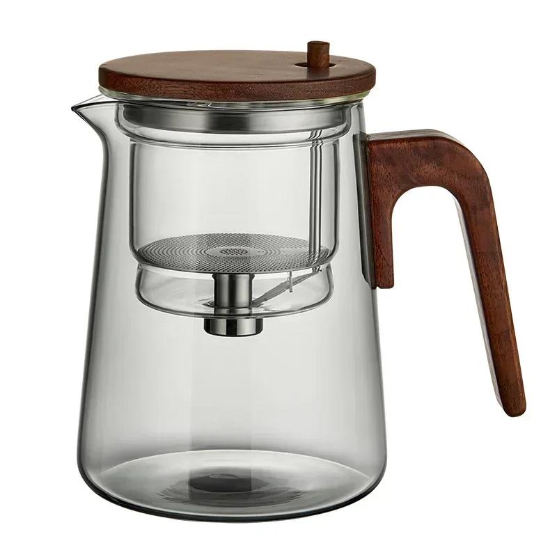 One Click Tea Separation Filtration Glass Teapots With Wood Handle Tea Water Separation Inner Container Tea Pot With Infuser