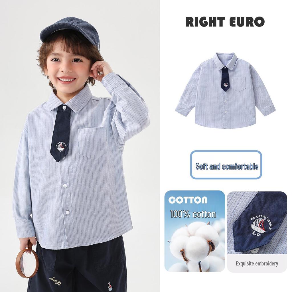 Right European Boys' Denim Shirt Jacket - New Spring/Autumn 2026 Style Trendy Kids' Clothing