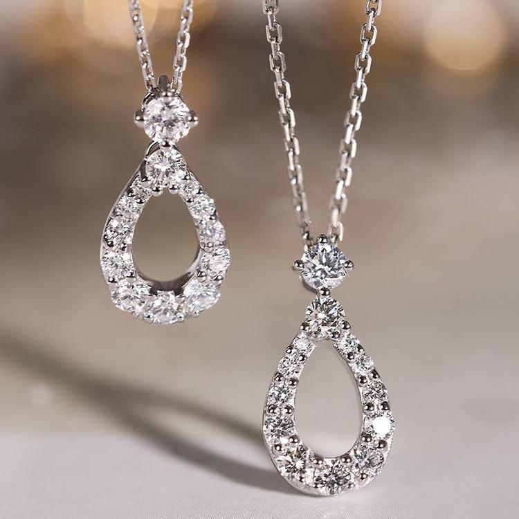 Tear Drop S925 Sterling Silver Platinum-Plated Zircon Pendant Necklace with Clavicle Chain – Exquisite and Versatile. Platinum Color