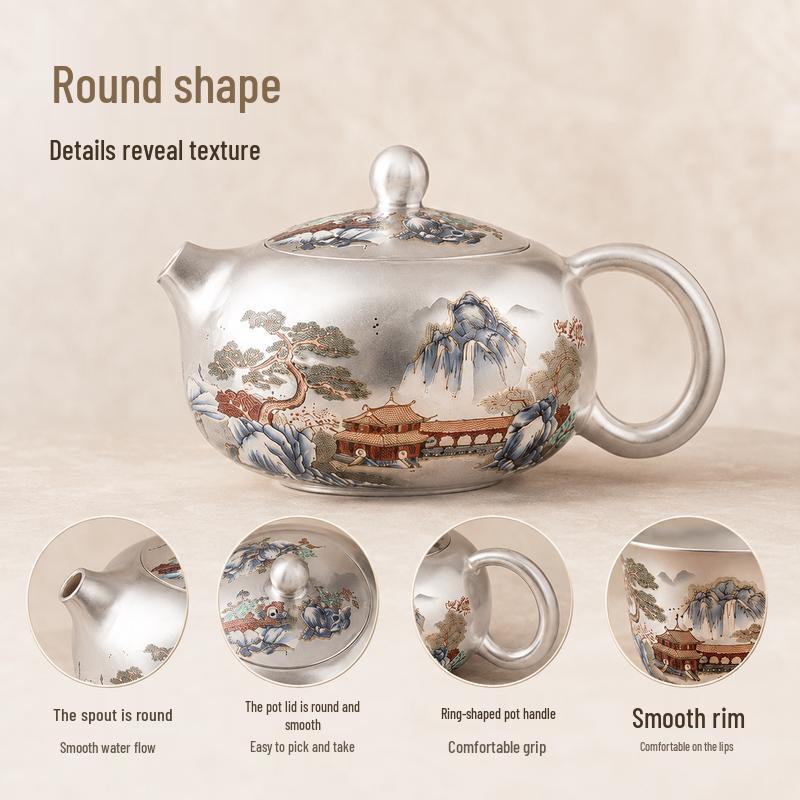 Gilded 999 Silver Ceramic Tea Set