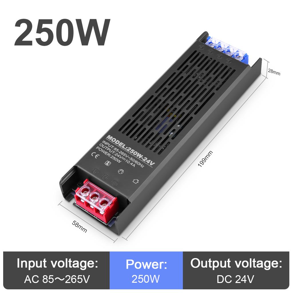 High Quality Full Wattage LED Lighting Transformers AC110V/220V To DC12V 24V 60W 150W 250W LED Strip Light Power Supply Adapter