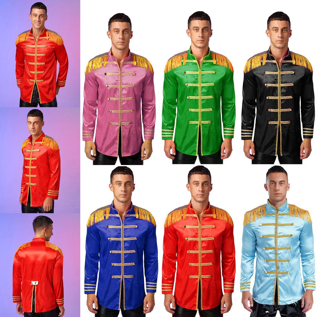 Men's Halloween SGT Sergeant Pepper Costume Jacket Marching Band Rock Man 60s Satin Cardigan Coat