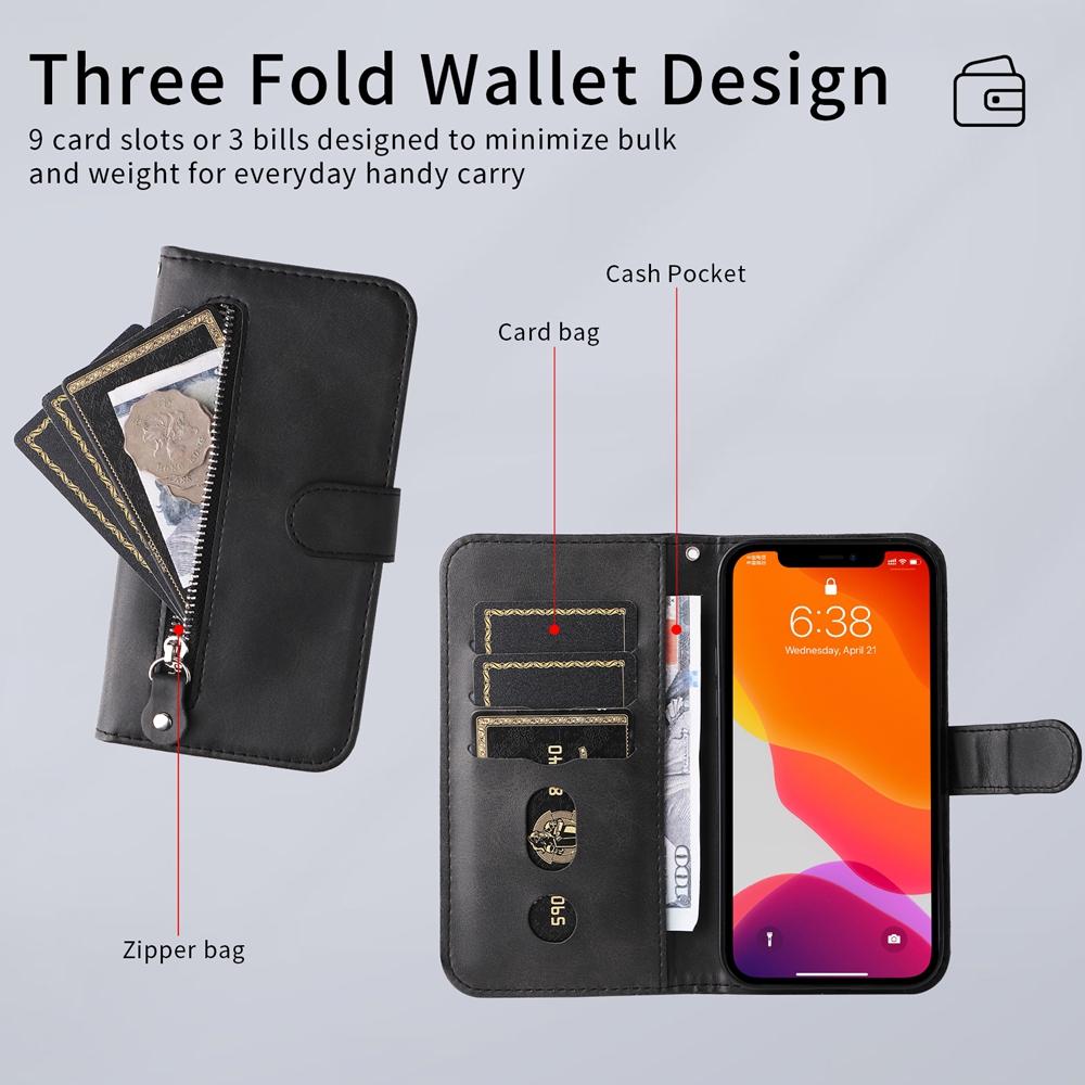 Magnetic Wallet Case for iPhone 17 Air 16e 16 15 14 13 12 11 8 7 6 Plus Pro X XS XR Max | Zipper Style Book Card | Premium Case