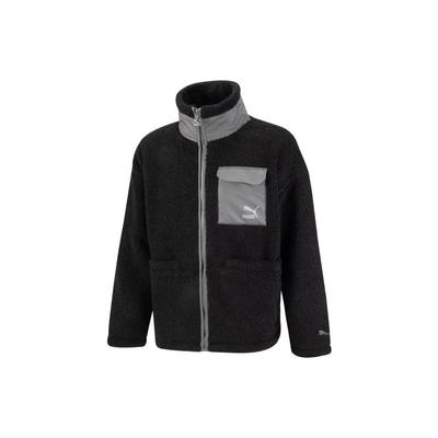 FW22 Siuvinėto logotipo dirbtinio avikailio striukė Unisex Viršutinis drabužis Juoda 539570-01