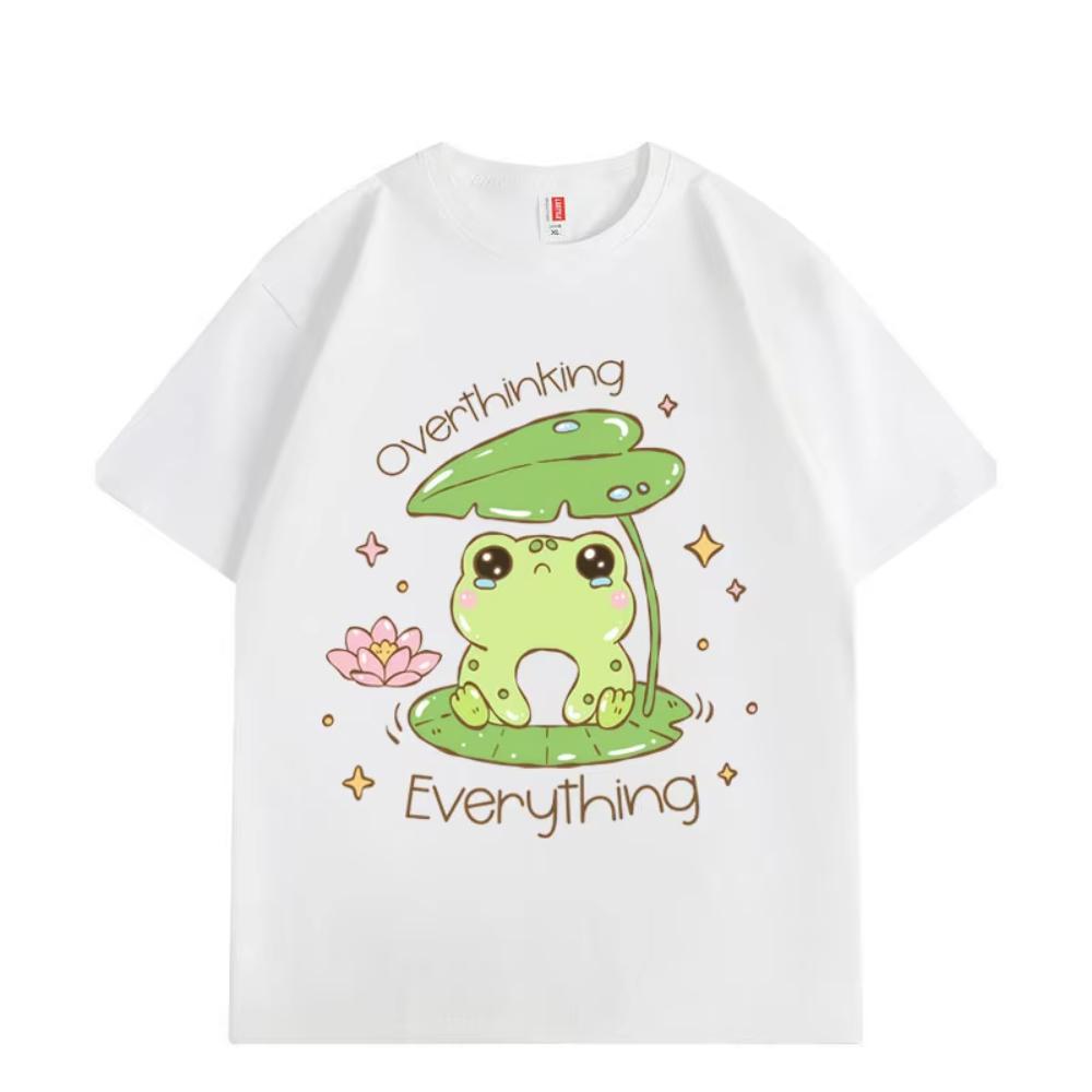 Overthinking Everything Frog Funny Meme T-shirts Fashion Kawaii Short Sleeve T-shirt Men Women Clothing Oversized T Shirt