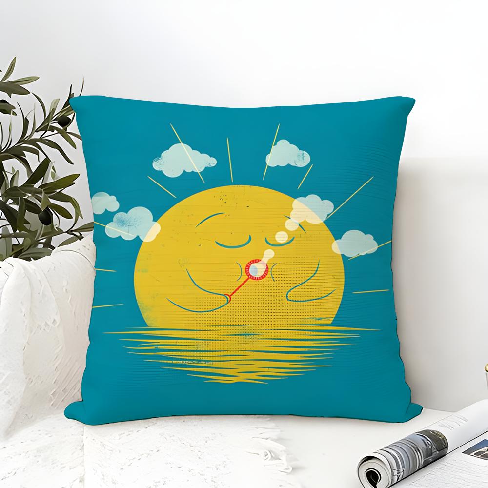 Fun Cartoon School Patterns For Children Pillow Case Cotton Linen Fabric Square Zipper Pillowcase Home Decorative Living Room